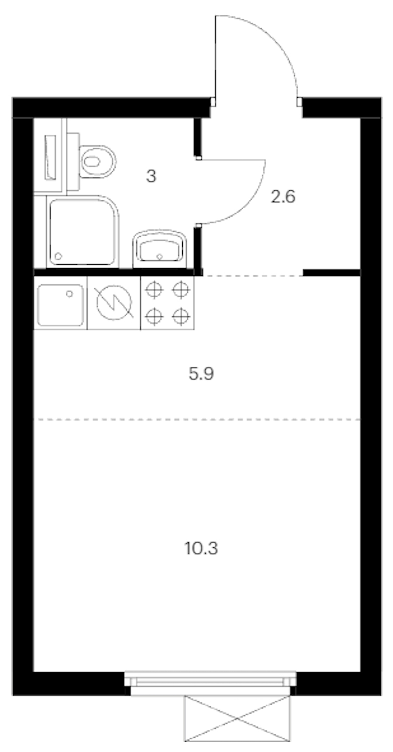 Квартира студия 21.8 м², 12/12 эт., ЖК «Витебский парк»
